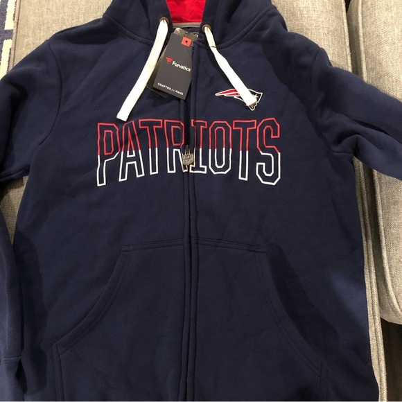 NFL Fanatics New England Patriots Jacket Navy Blue Full Zip Up Hoodie Size M - Picture 2 of 8